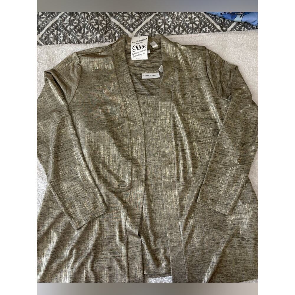 Susan Graver Metallic Silver Cardigan & Shell Set with pockets Size M NWT - Picture 4 of 13